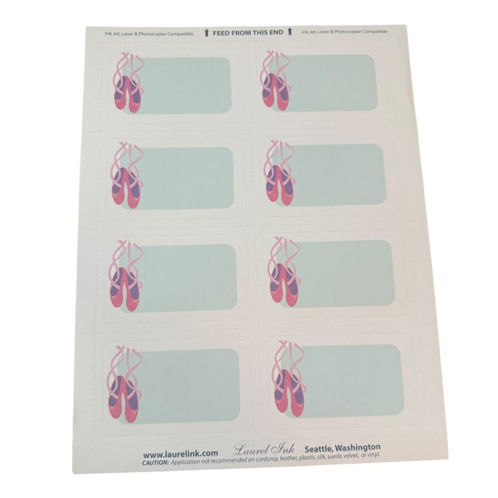 Laurel Ink Ballet Dance Slipper Labels Name Badges 8 Sheets 64 Labels